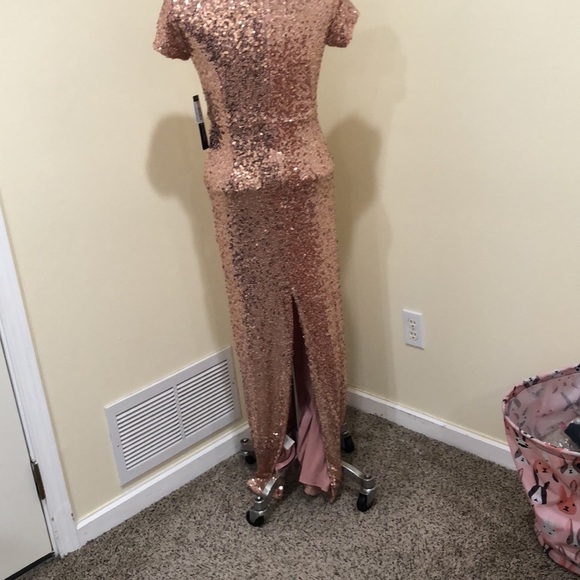 NWT Adrianna Papell Studio Formal Maxi Dress Size 2 Rose Gold Sequin Column Gown - Picture 5 of 11